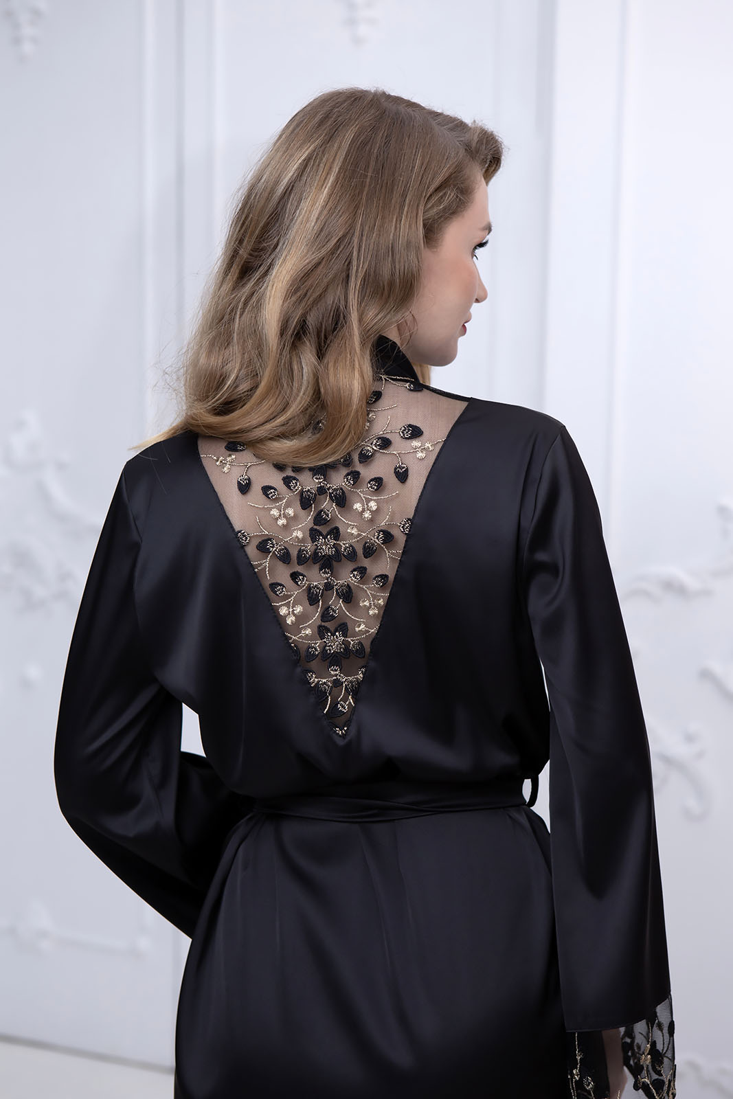 Халатик шовковий довгий Adelina Black maxi - Зображення 2