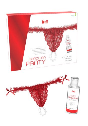 Набір з трусиків і лубриканта Intt Brazilian Panty Red - фото 1