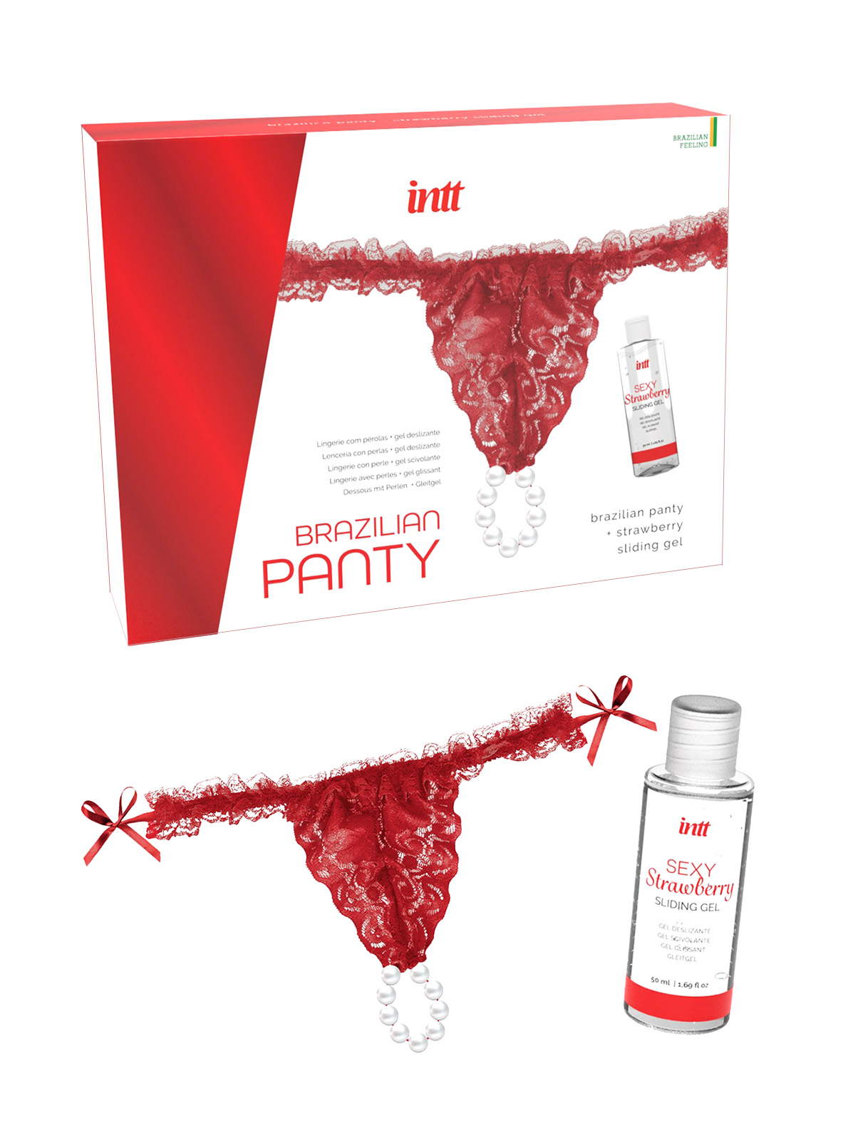 Набір з трусиків і лубриканта Intt Brazilian Panty Red - фото 1