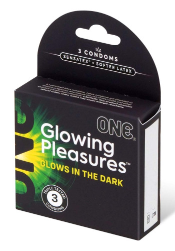 Презервативи флуоринсцентні One Glowing Pleasures в упаковці