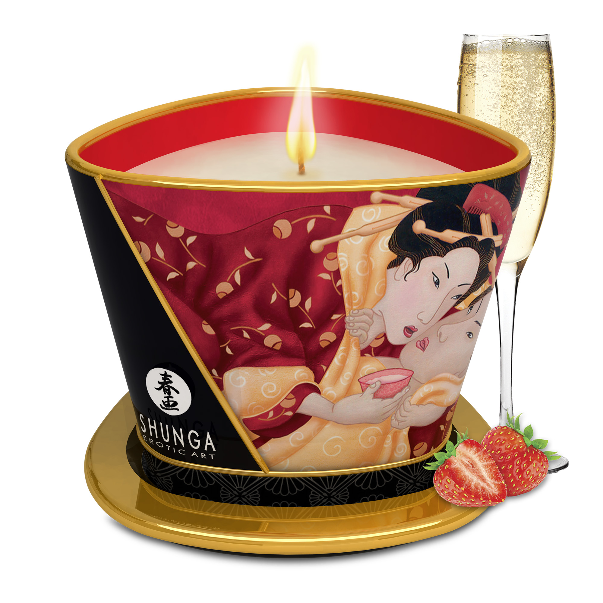 Масажна свічка Sparkling Strawberry Wine аромат: полуниця і шампанське Shunga