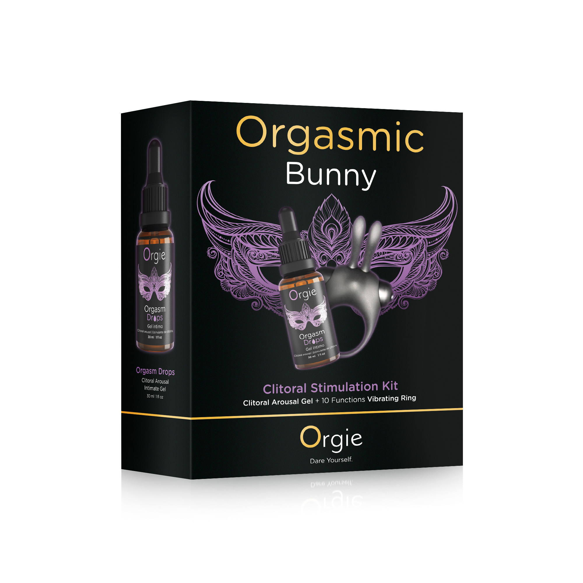 Набір Orgasmic Bunny ерекційне віброкільце + краплі для клітора Orgie - фото 1