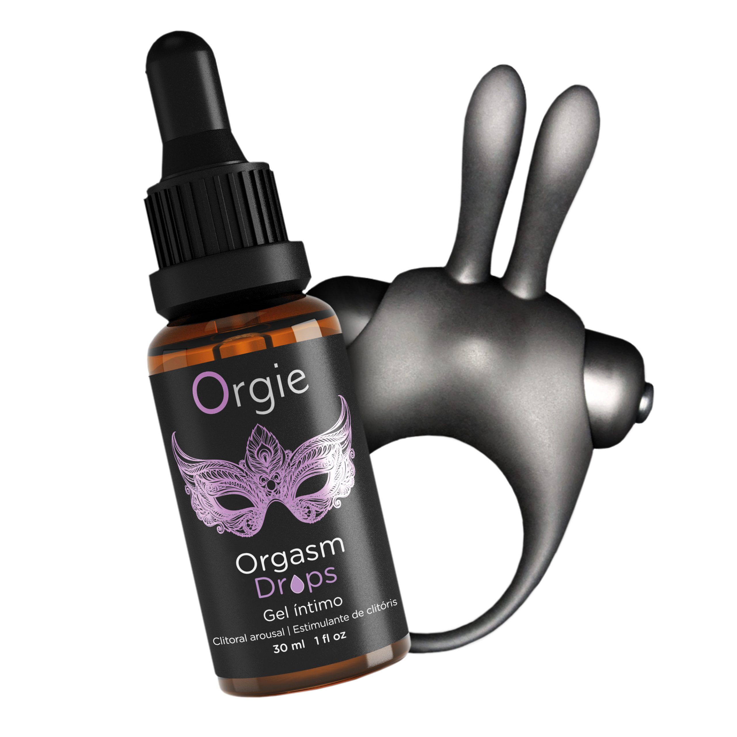 Набір Orgasmic Bunny ерекційне віброкільце + краплі для клітора Orgie - фото 2