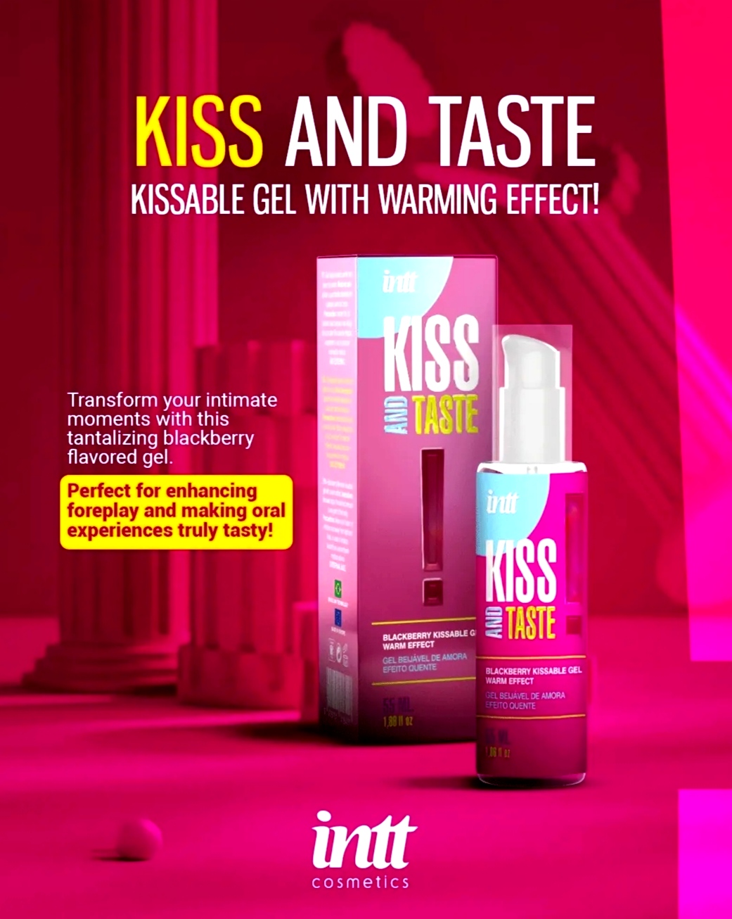 Масажний зігріваючий гель Intt Kiss and Taste! їстівний з ароматом ожини, 50 мл