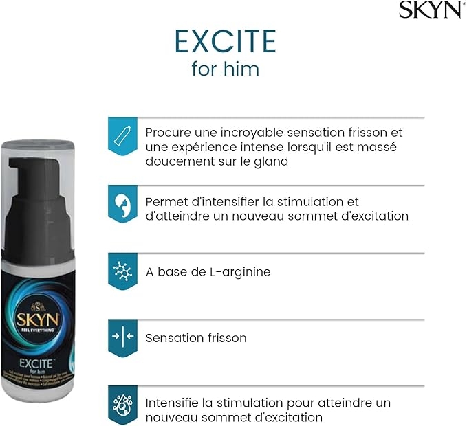 Стимулюючий гель для чоловіків SKYN Excite for him 15 мл, поколювання, тепло-холод, містить L-аргінін