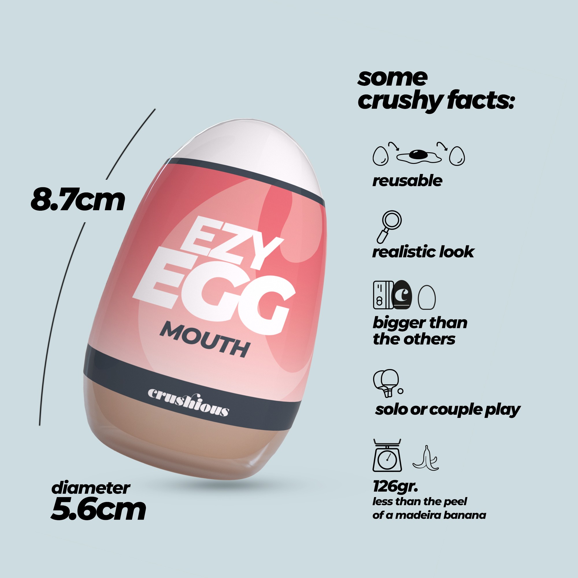 Багаторазовий мастурбатор-яйце, рот CRUSHIOUS EZY EGG THE Mouth, реалістичний